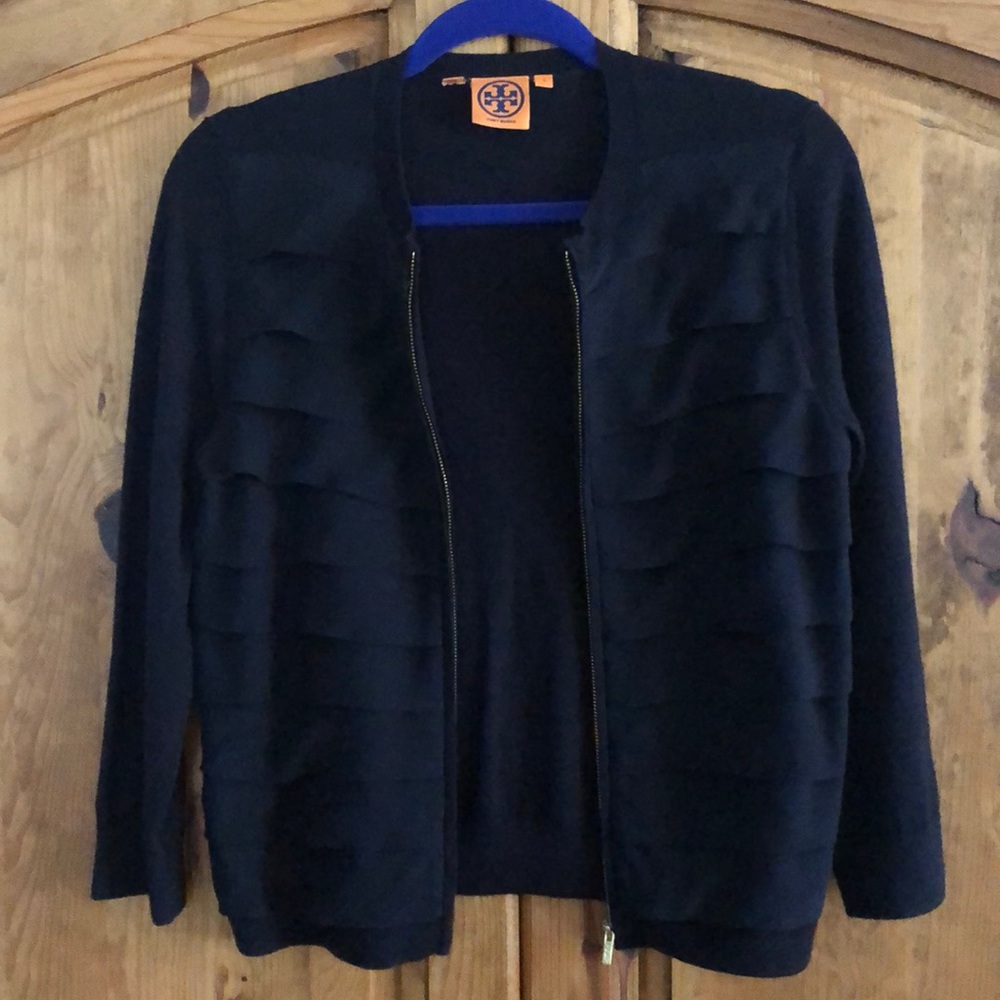 Tory Burch 3/4 sleeve cardigan in a deep Navy Sz S - Picture 6 of 8